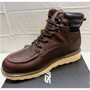 Sureway Mens Leather Waterproof Moc Toe Work Boots Black Brown Size 12 NEW